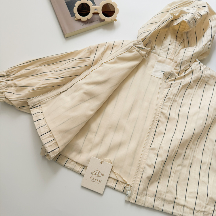 直條紋連帽休閒外套