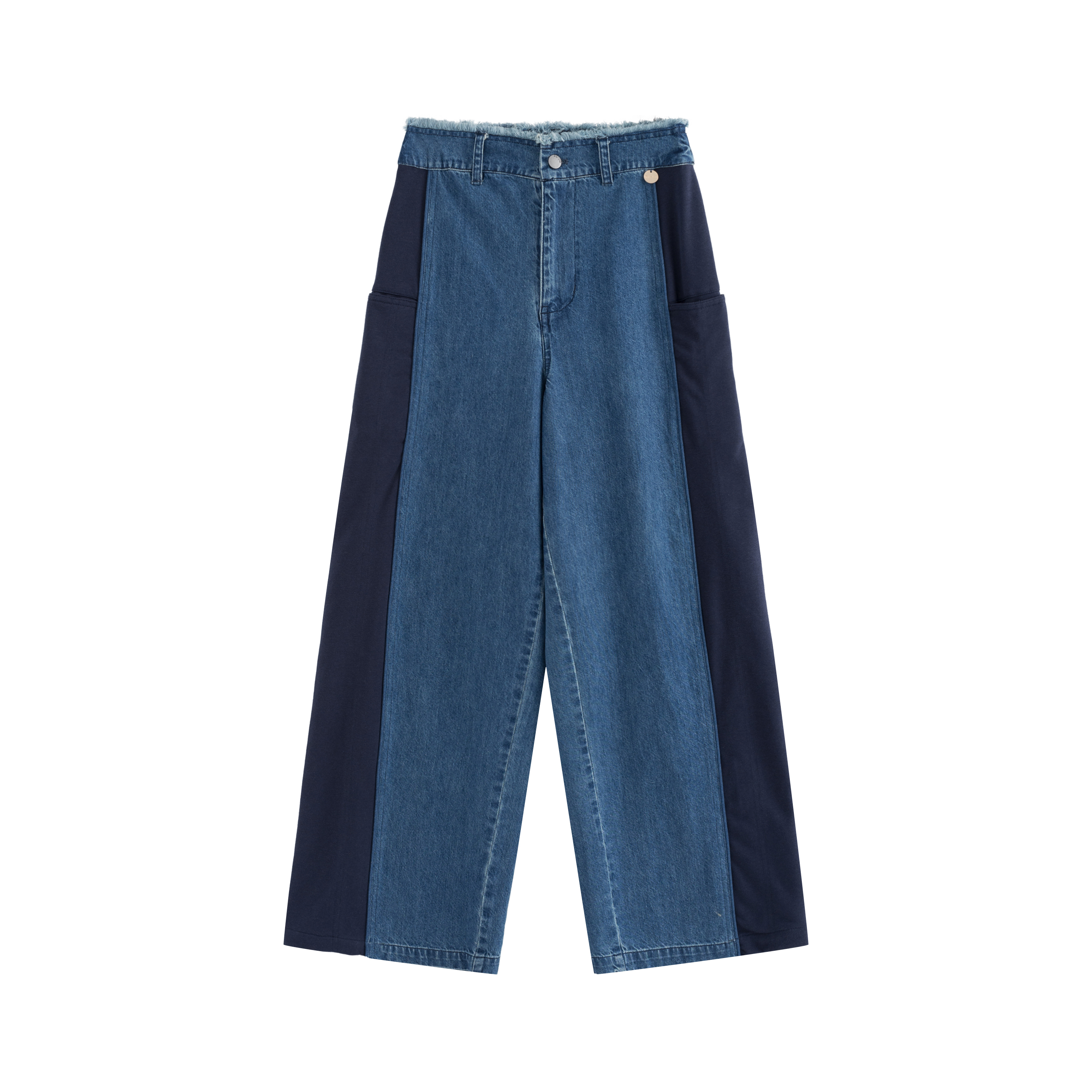 mi-tu 拼接款闊腿牛仔褲