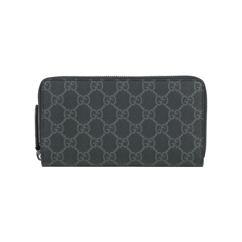 【GUCCI】GG Supreme 滿版塗層帆布ㄇ形拉鍊長夾(黑灰色)
