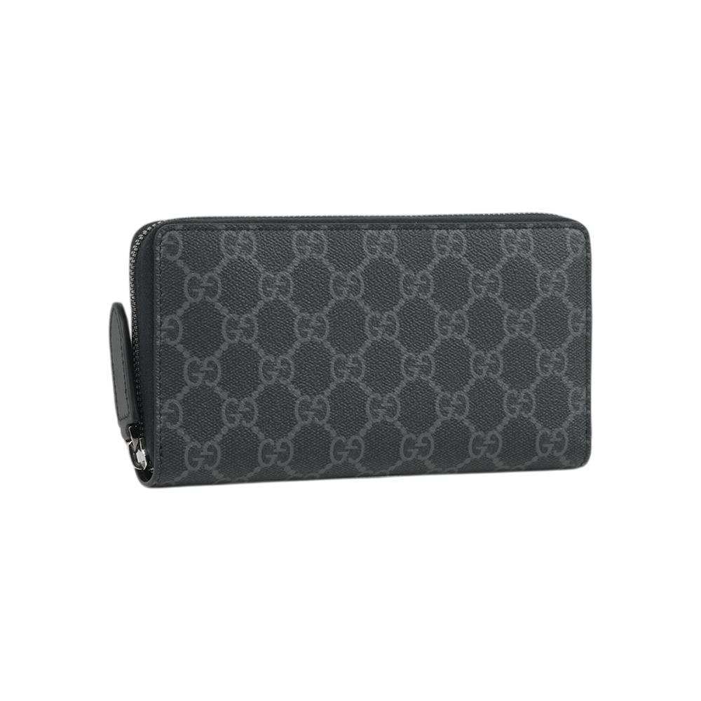 【GUCCI】GG Supreme 滿版塗層帆布ㄇ形拉鍊長夾(黑灰色)