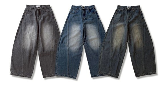 牛仔彎刀落地褲