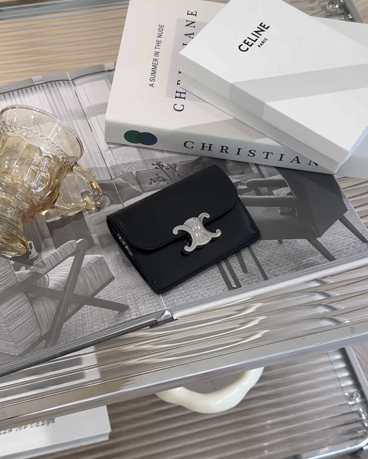 CELINE｜凱旋門單層零錢卡包 黑銀