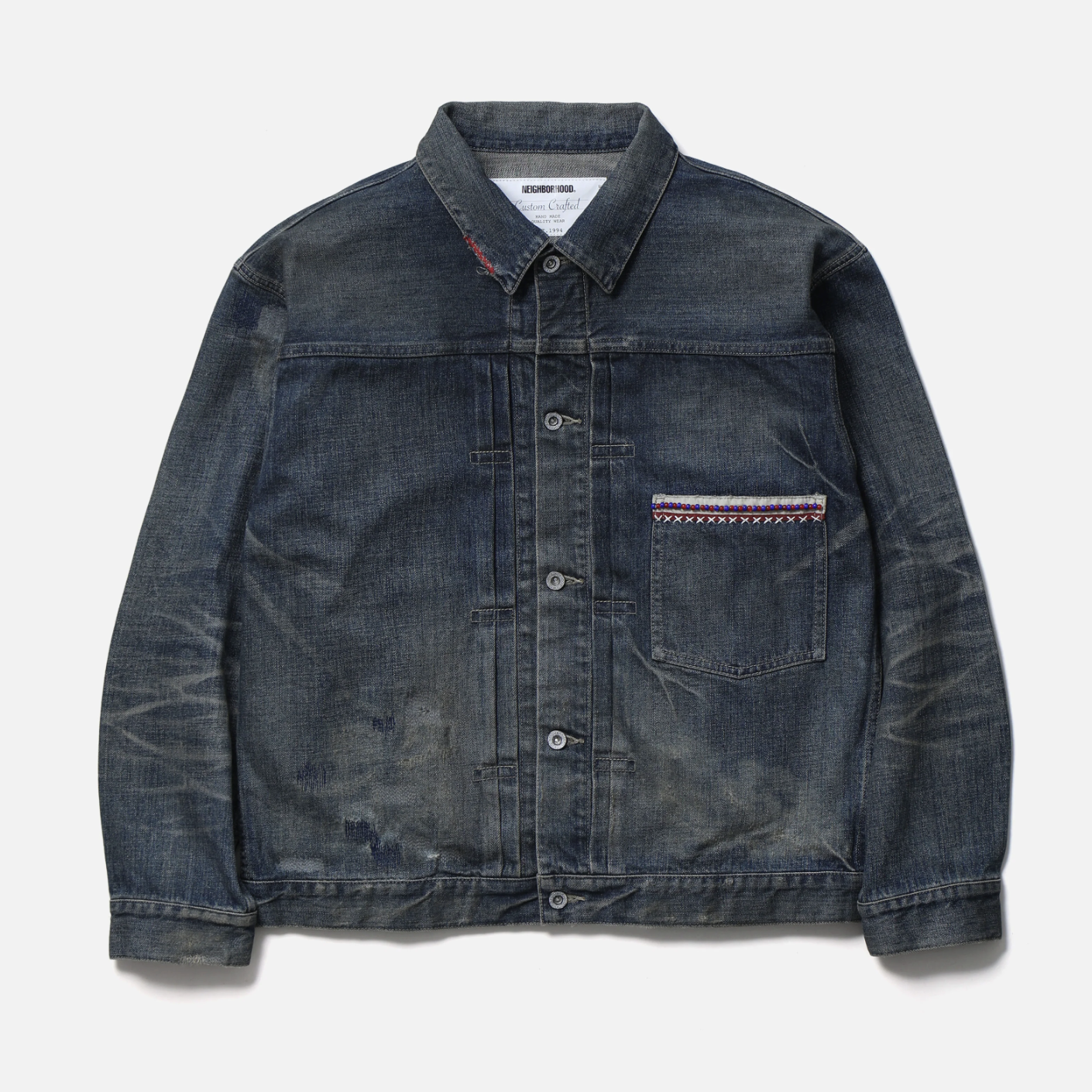 -(B6b)-NEIGHBORHOOD  SAVAGE DENIM TYPE-1 JACKET SS26 串珠 牛王 單寧 外套 黑色/藍色-261XBNH-JKM01