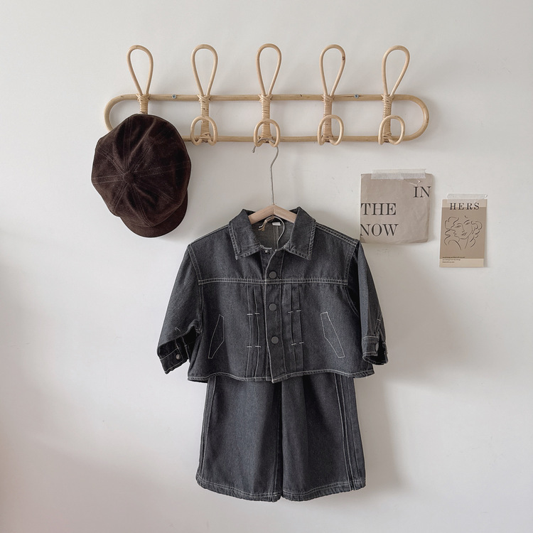 水洗黑色牛仔套裝