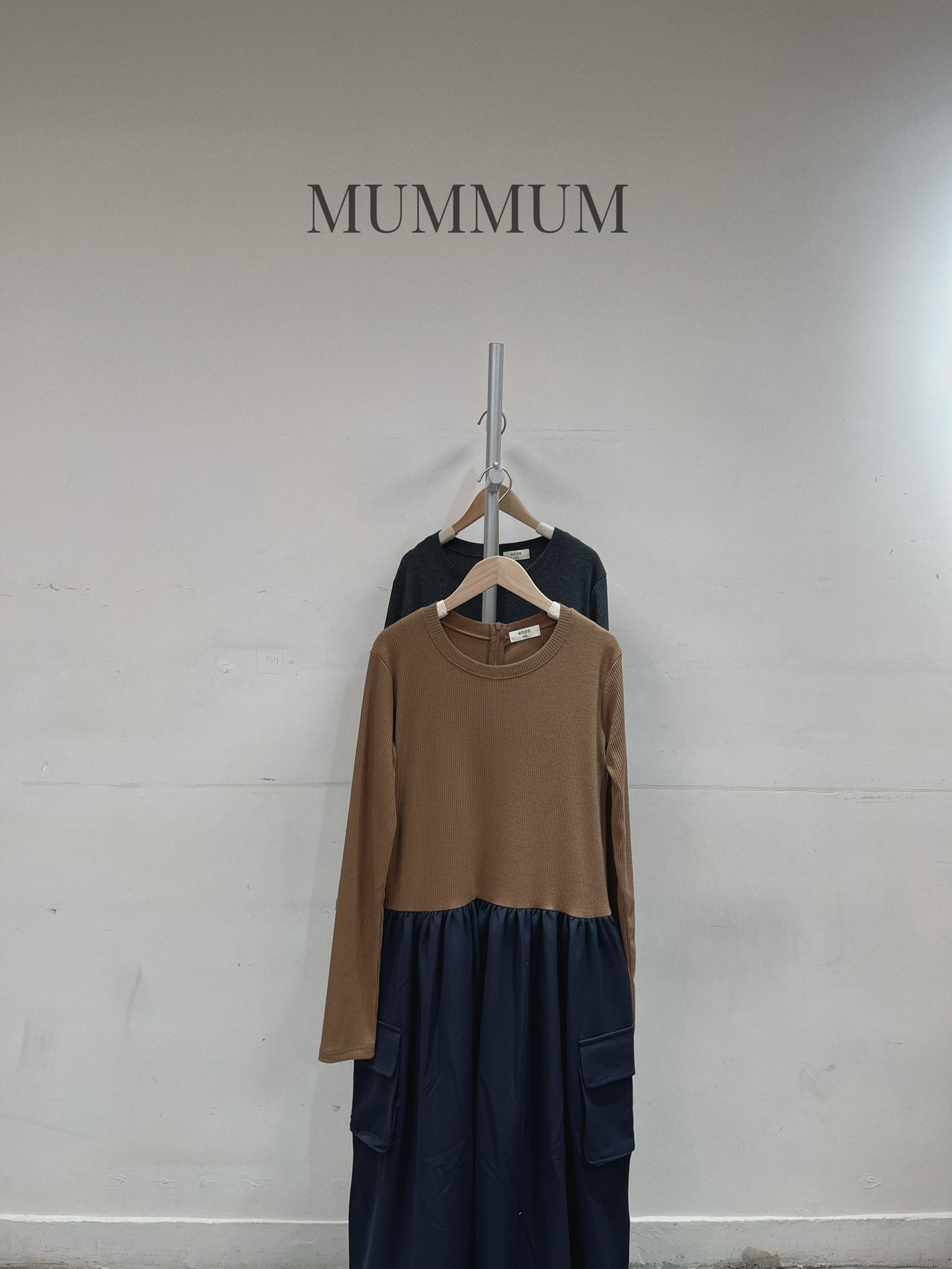 0213154a/拼接拉鏈有袋連身裙 38/38/48