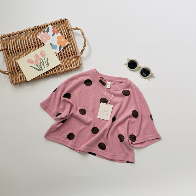 粉色圓點短袖上衣