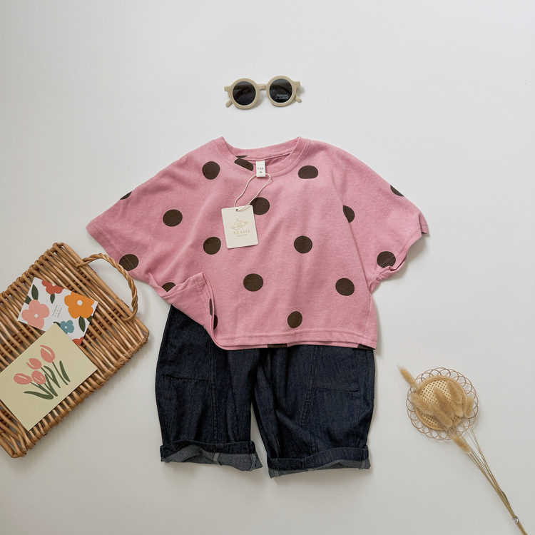 粉色圓點短袖上衣