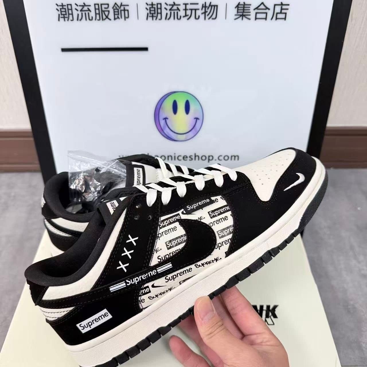 【HAO NICE】限量！！！惡作劇改造🔥特殊訂製版NIKE DUNK‌ LOW x Supreme 黑米白 滿版logo 板鞋 運動鞋 休閒鞋