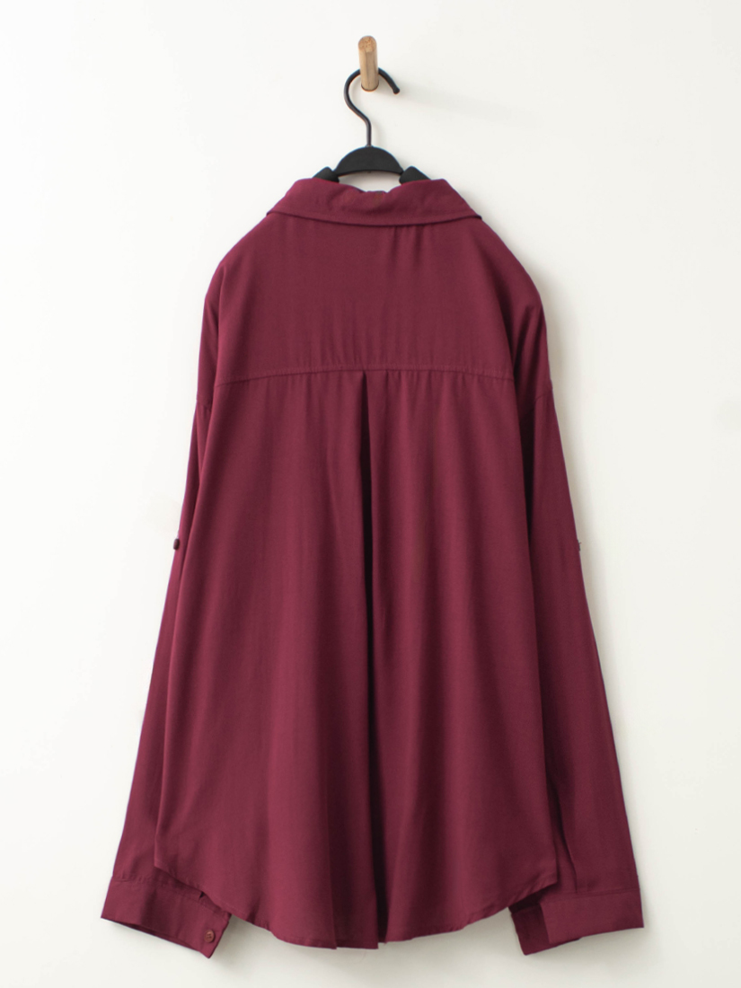 柔軟自然垂墜感口袋落肩長袖上衣