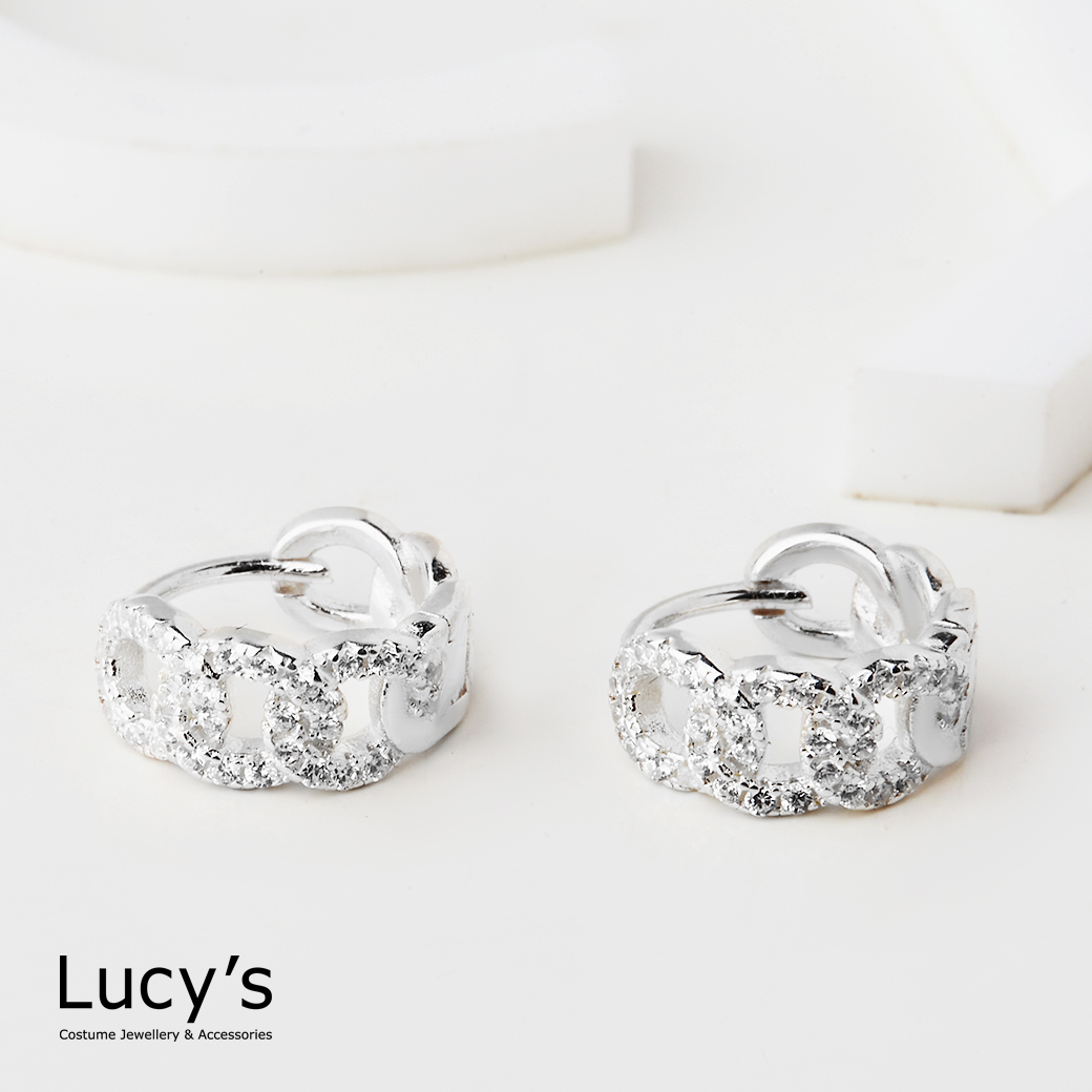 925純銀 鑲鑽鍊條 易扣耳環 (125316)