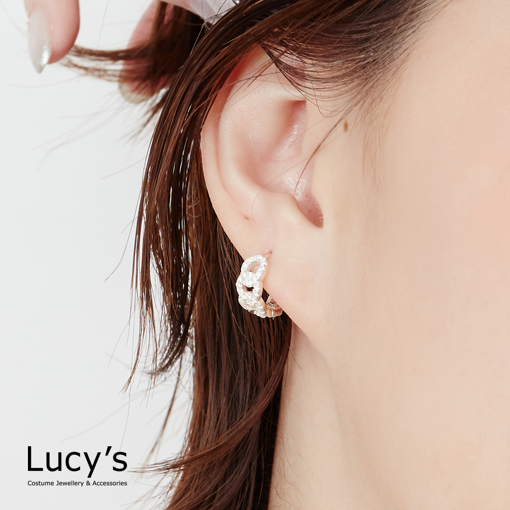 925純銀 鑲鑽鍊條 易扣耳環 (125316)