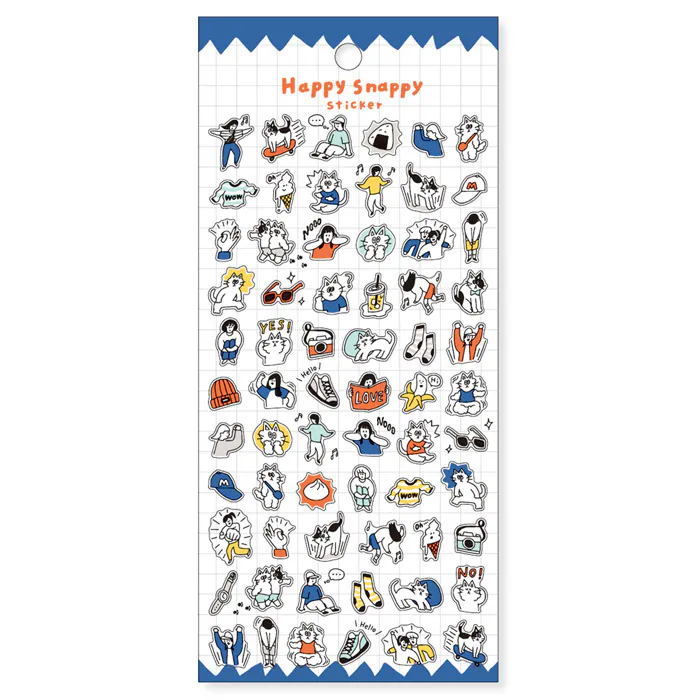 藍底 Happy Snappy 小小的快樂 透明貼紙｜MINDWAVE 日本