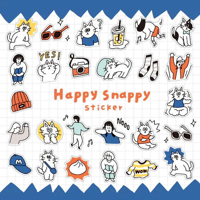 藍底 Happy Snappy 小小的快樂 透明貼紙｜MINDWAVE 日本