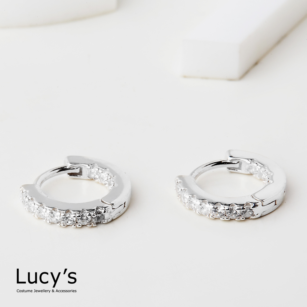 925純銀 閃耀半排鑽 易扣耳環 (115335)