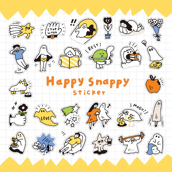 黃底 Happy Snappy 小小的快樂 透明貼紙｜MINDWAVE 日本