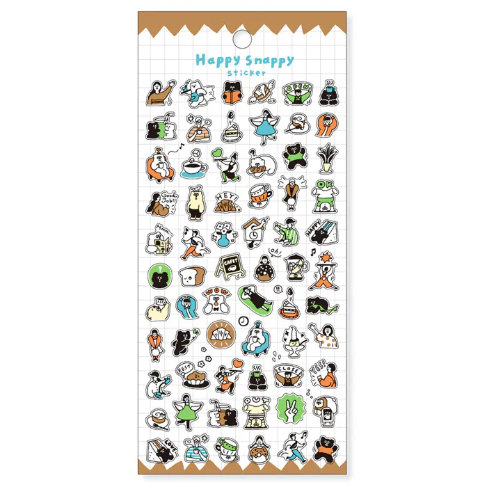 咖啡色底 Happy Snappy 小小的快樂 透明貼紙｜MINDWAVE 日本