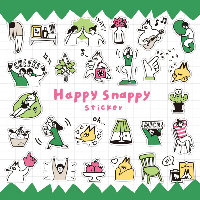 綠底 Happy Snappy 小小的快樂 透明貼紙｜MINDWAVE 日本