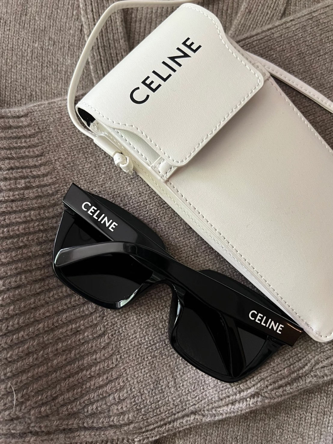CELINE MONOCHROMS 01 方形墨鏡 附限量CELINE奶油小包