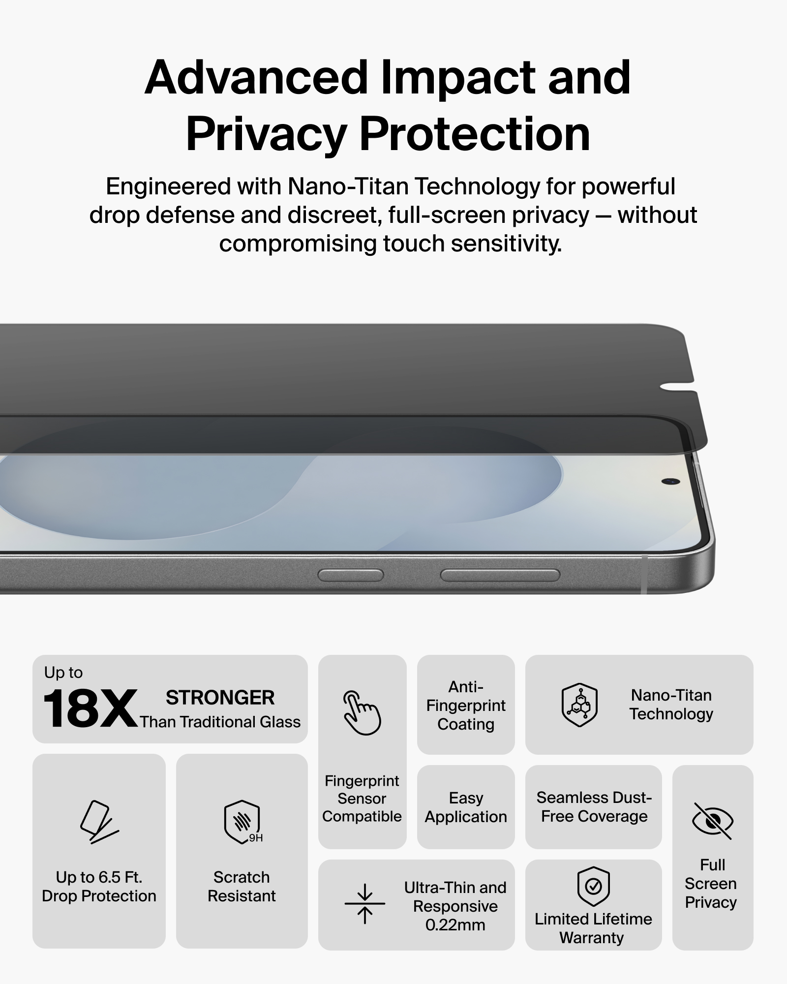 ScreenForce™ Titan SmartShield 防偷窺螢幕保護貼 (Samsung Galaxy S26 系列)