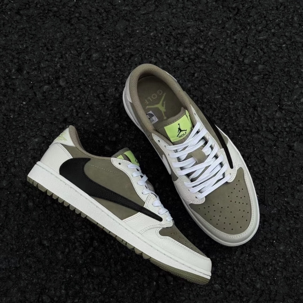 TRAVIS SCOTT X AIR JORDAN 1 LOW GOLF 白棕綠 倒鉤 高爾夫球鞋 聯名款 FZ3124-200