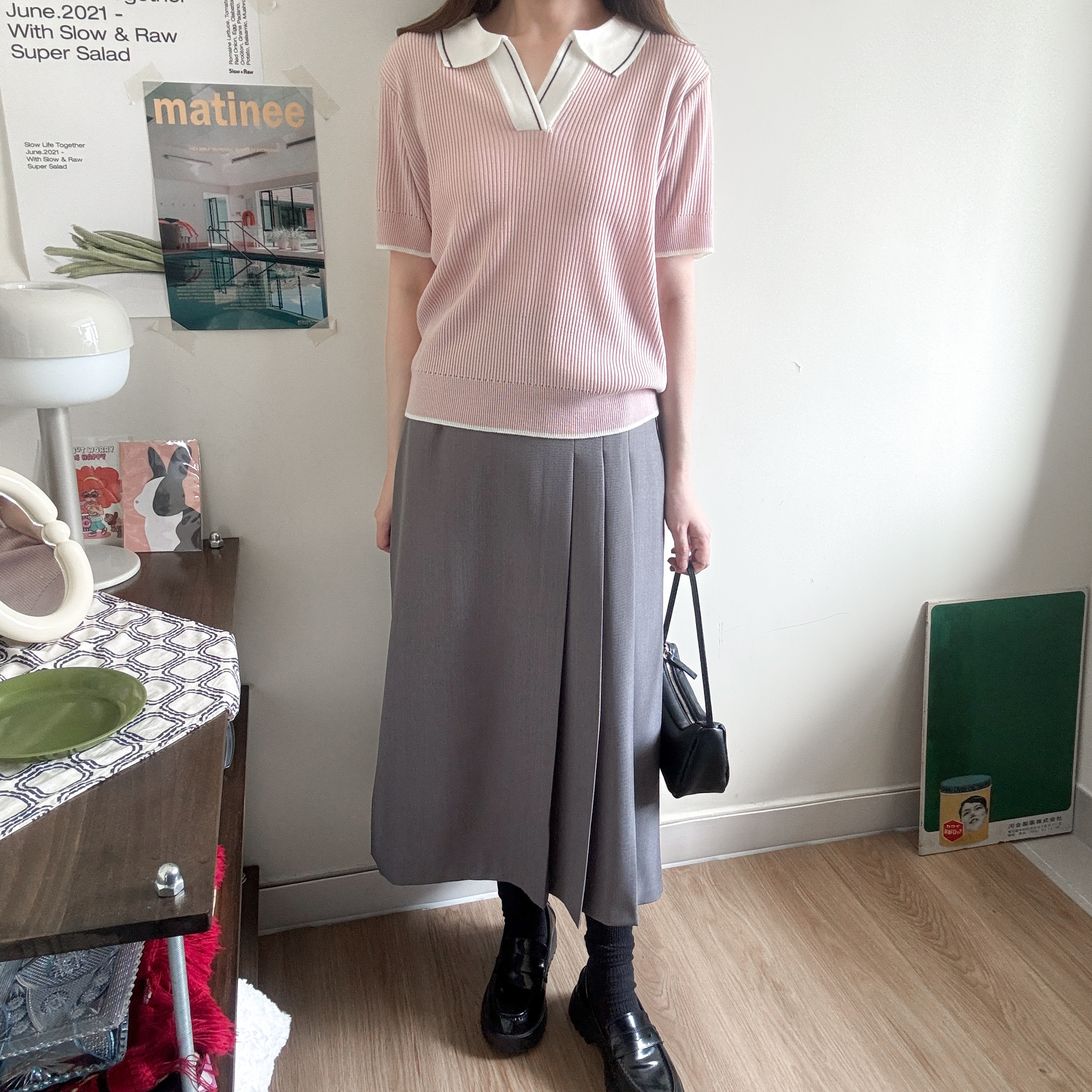 反領針織短䄂線衫