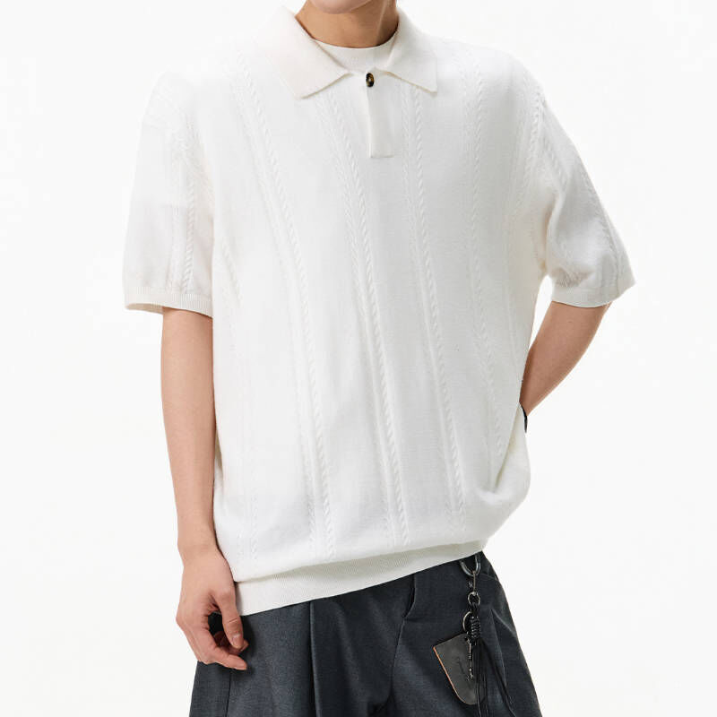 韓系麻花針織短袖Polo衫