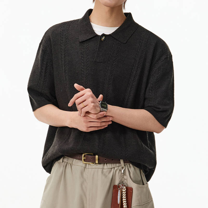 韓系麻花針織短袖Polo衫