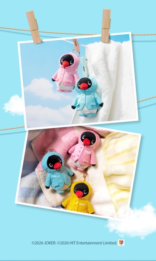 【Luxury】韓國限定 新款 企鵝家族 雨衣企鵝 Pingu 下雨企鵝 國王企鵝 娃娃吊飾配件掛飾 手機吊飾 天氣娃娃吊飾  黃粉藍三色