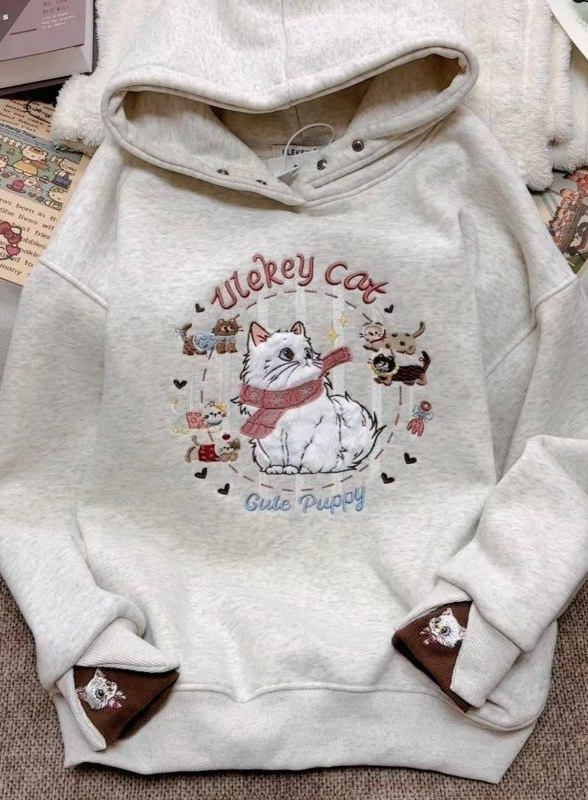 Korean Cute Cat Embroidery Hoodie