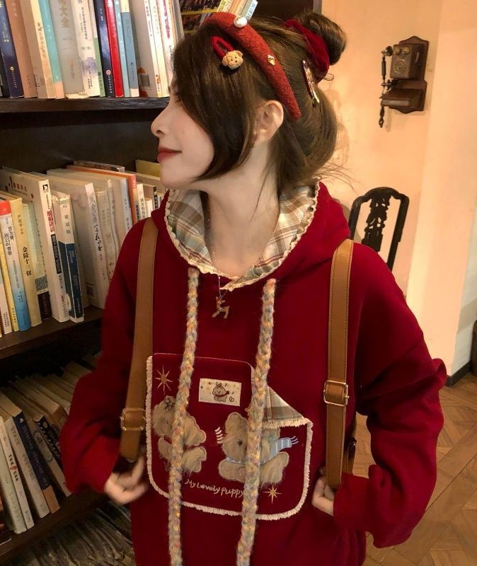 American-Style Cartoon Puppy Embroidery Hoodie