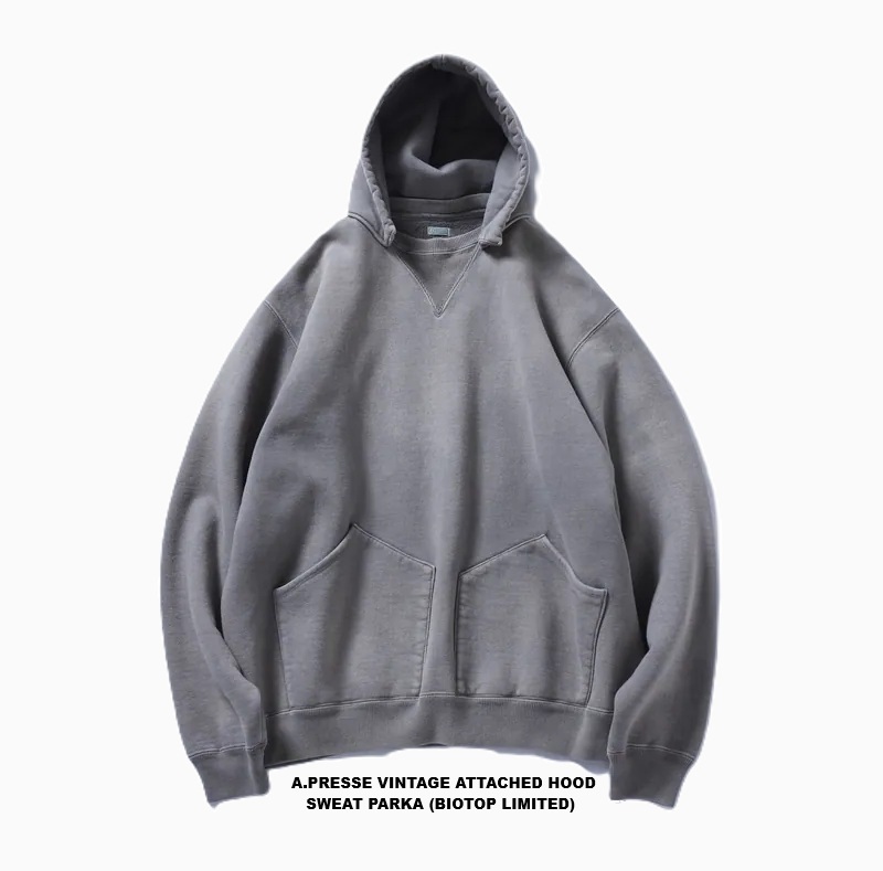RE-STOCK: A.PRESSE VINTAGE ATTACHED HOOD SWEAT PARKA (BIOTOP LIMITED) - GREY PRE ORDER ITEM (預訂中)
