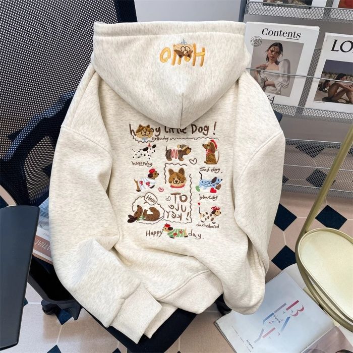 American-Style Puppy Embroidery Hooded Jacket