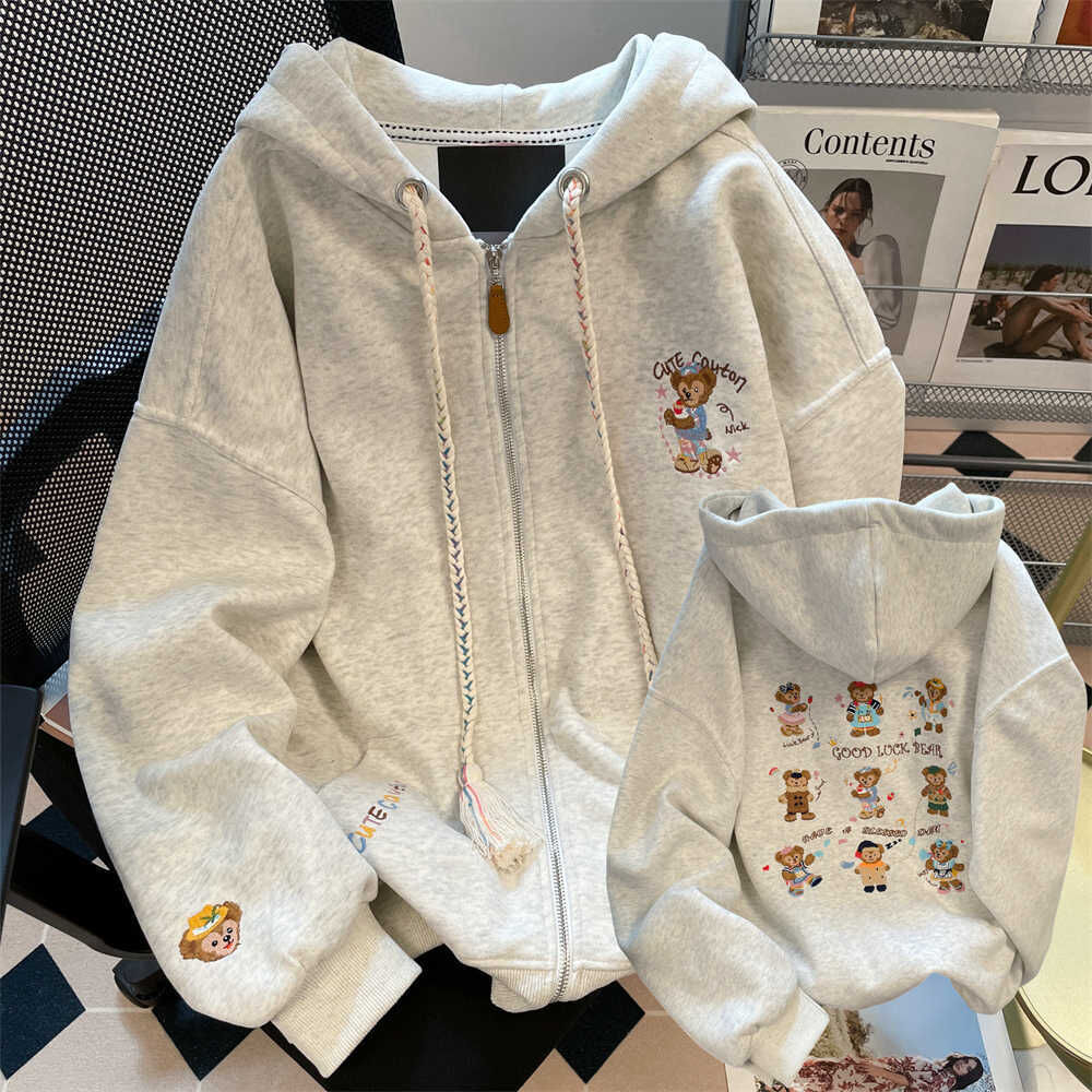 American Lazy Chic Bear Embroidery Hoodie