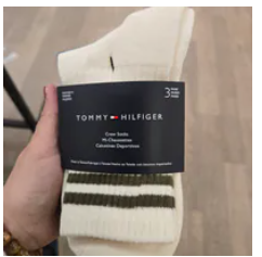 [S] TOMMY HILFIGER ASSORTED XW05314-101 STRIPED CREW SOCK 3 PACK, 198296300239 (STH1648)