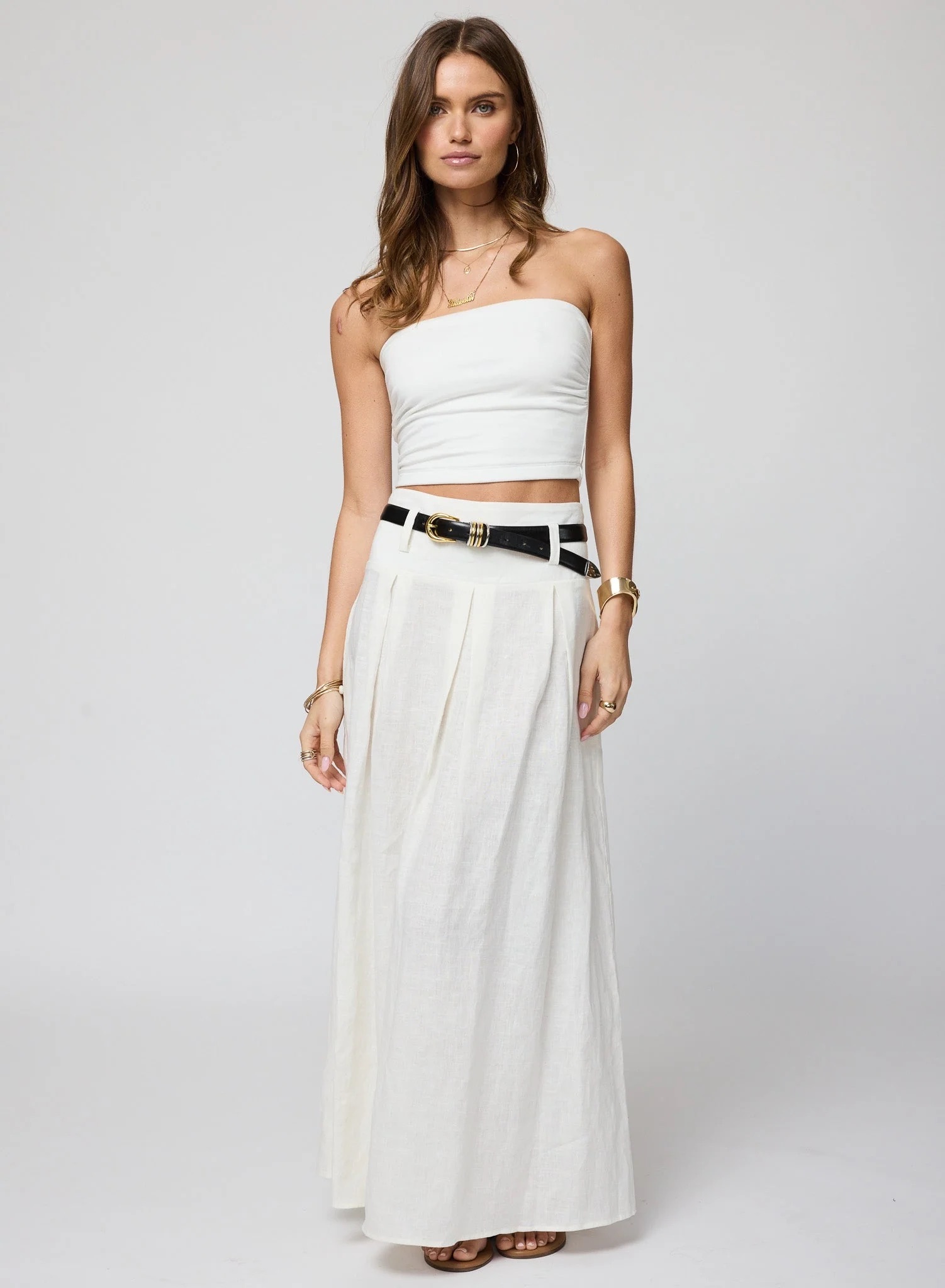 Linen Belted Maxi Skirt