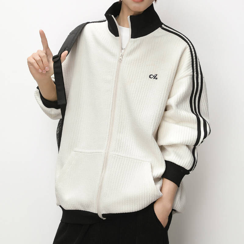 春季撞色拼接刺繡美式潮牌立領外套