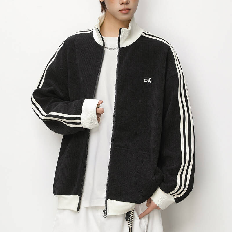 春季撞色拼接刺繡美式潮牌立領外套