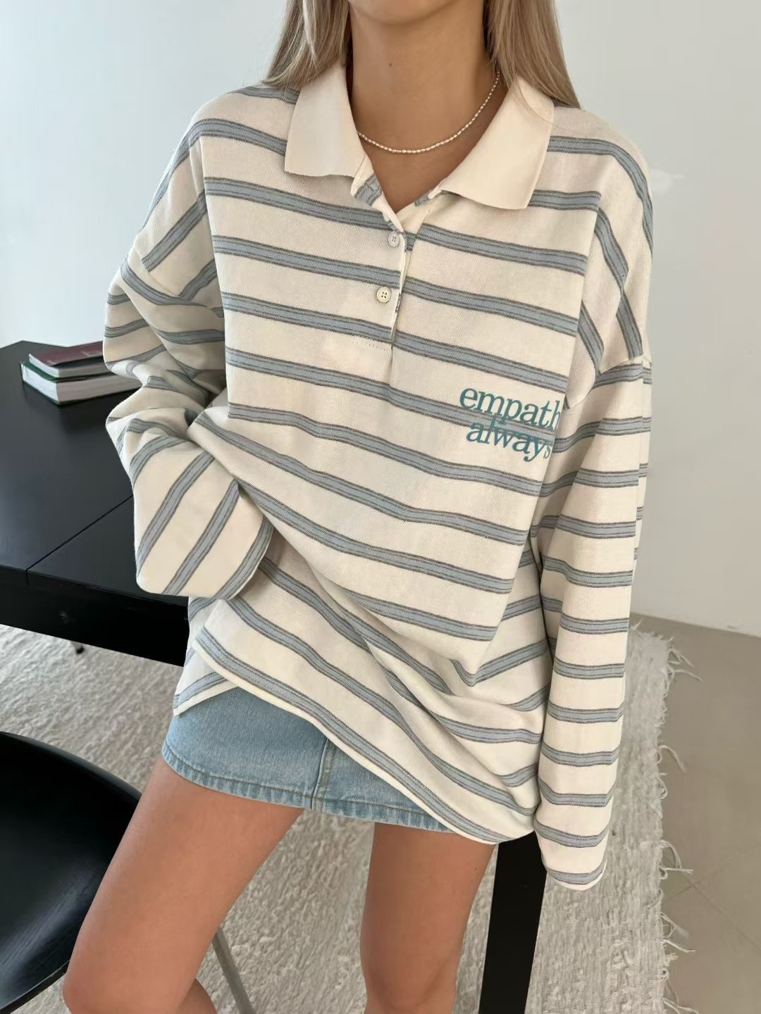 Striped Contrast Collar Tee