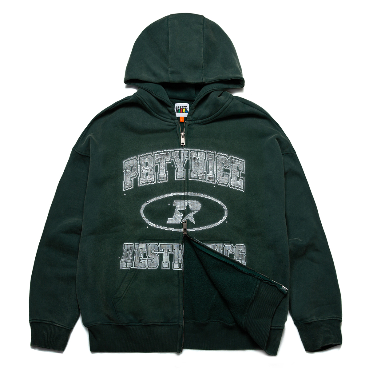 PRETTYNICE｜F.U. Cursor Varsity 2-Way Zip Hoodie (Green)