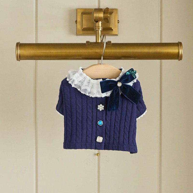 Preppy Knit Cardigan 學院風蕾絲領針織外套 海軍 -It’s sunny outside