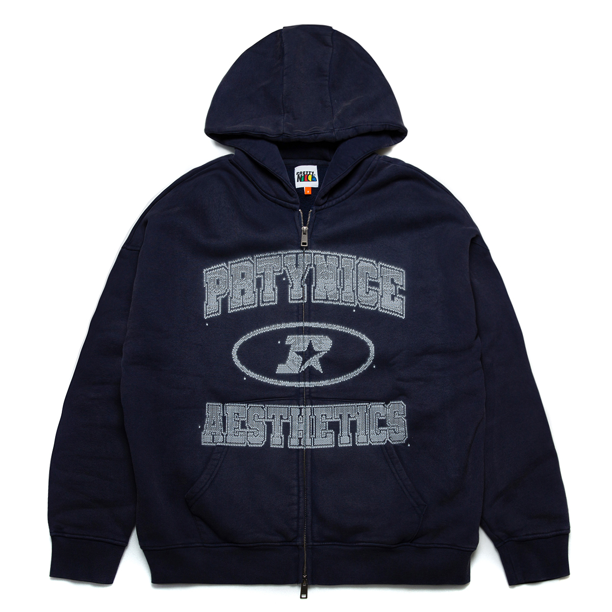 PRETTYNICE｜F.U. Cursor Varsity 2-Way Zip Hoodie (Navy)