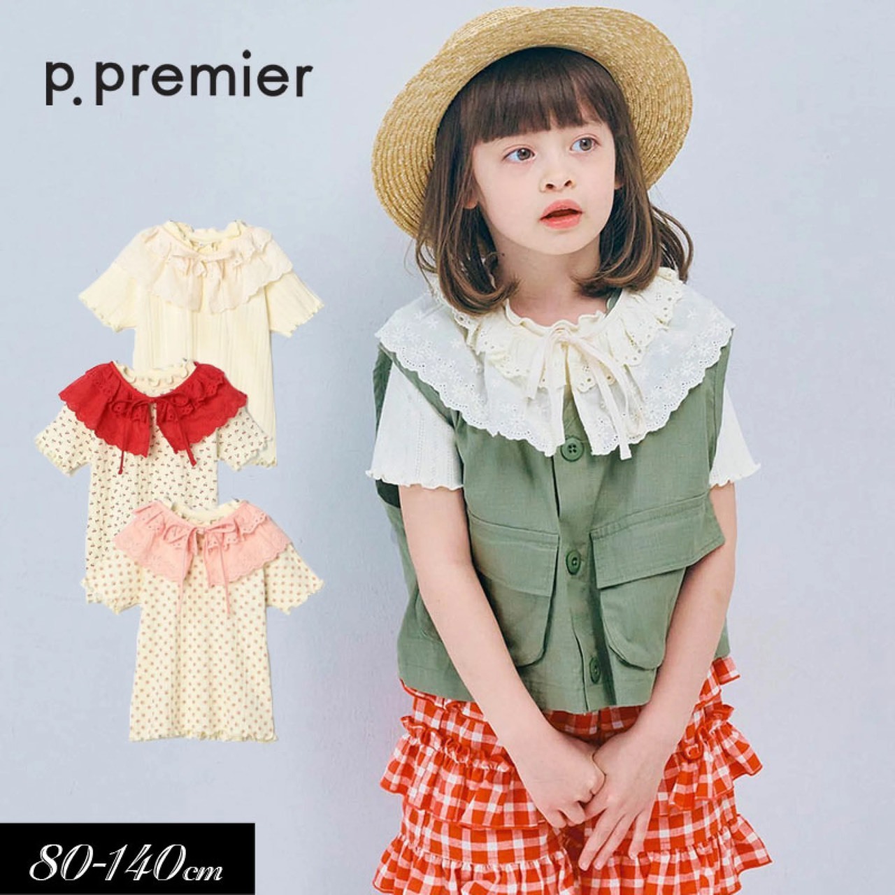 日本🇯🇵p.premier 蕾絲領碎花短袖上衣(80-140)