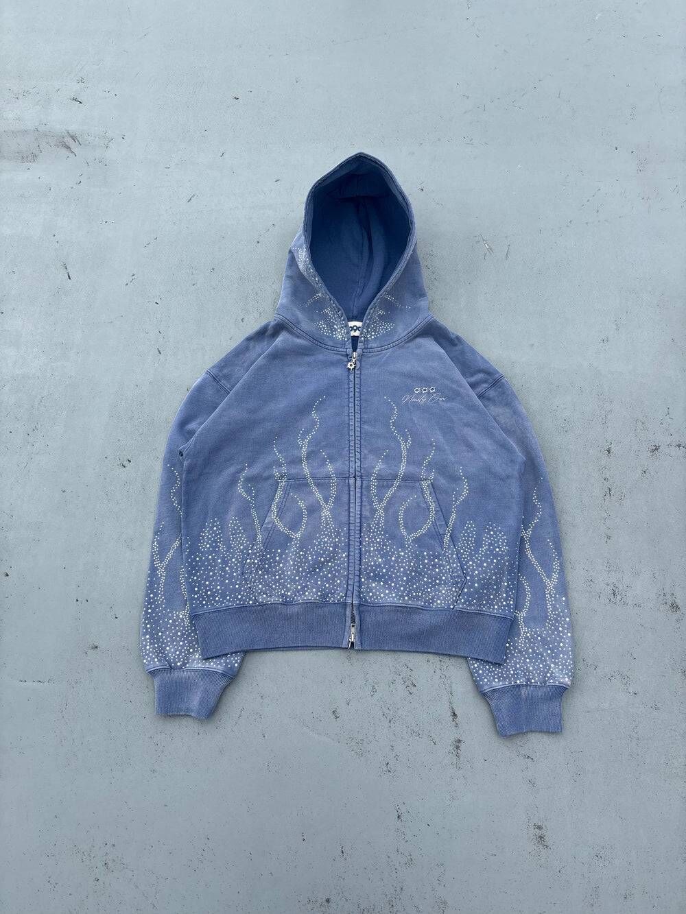 【9090】0228 發售 Bullet Logo Fire Print Rhinestone Zip Hoodie