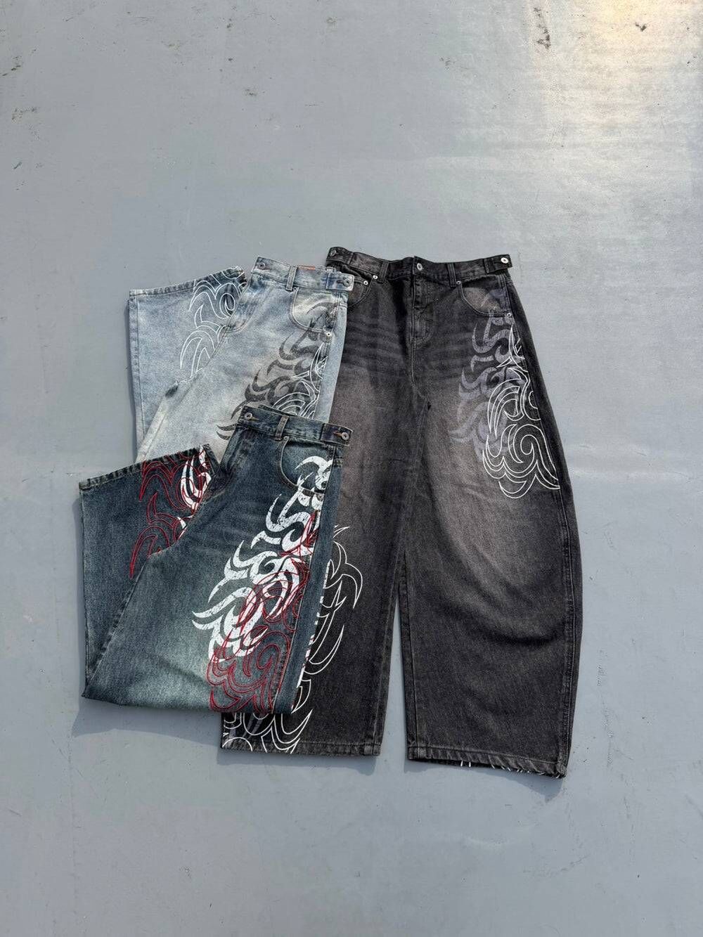 【9090】0228 發售 Tribal Logo Slub Denim Baggy Pants