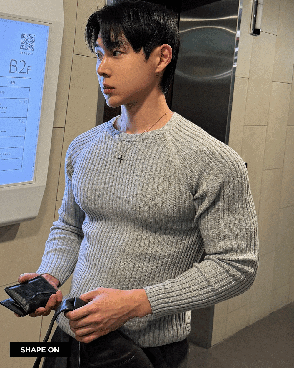 羅紋插肩袖肌肉針織衫