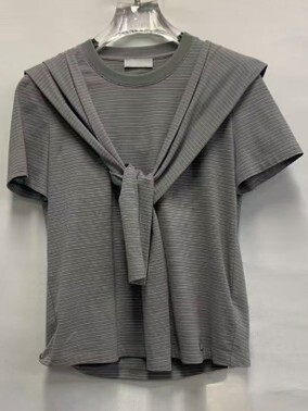 A14b G621027971 細間假兩件披肩短袖T-Shirt- 灰色