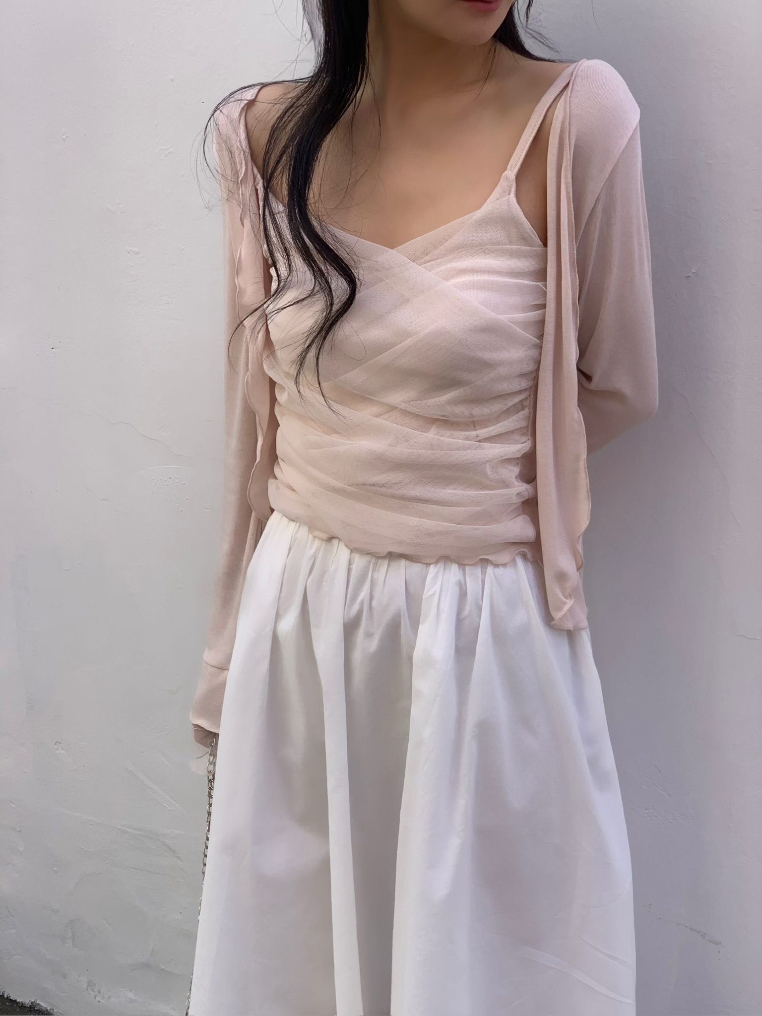 Chiffon layers love cardigan sleeves set