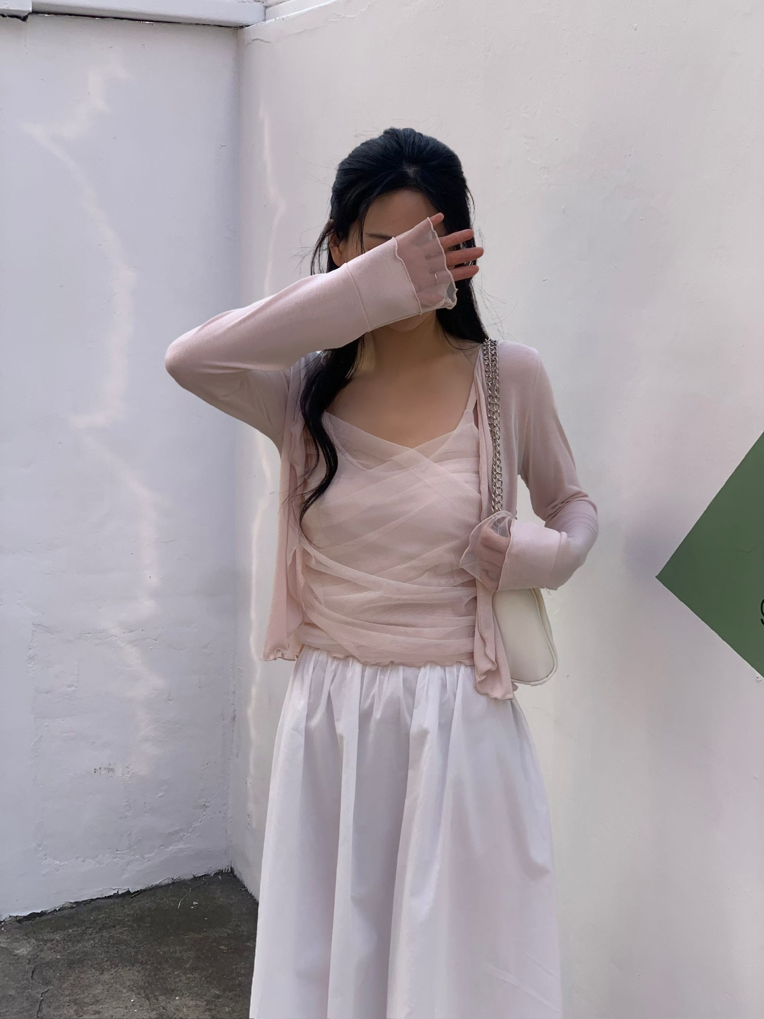 Chiffon layers love cardigan sleeves set