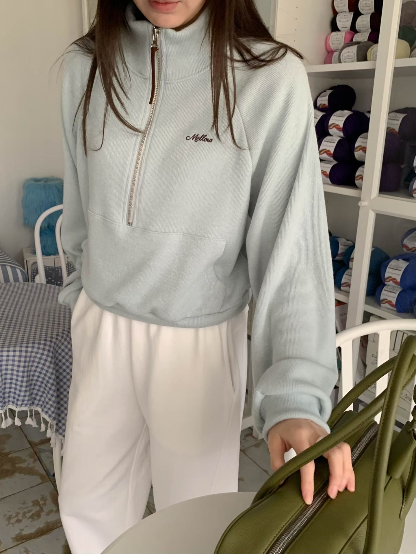 Mellow half knit zip up