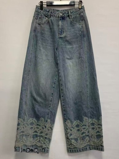 A25 G622827995 蕾絲花邊藍色牛仔褲
